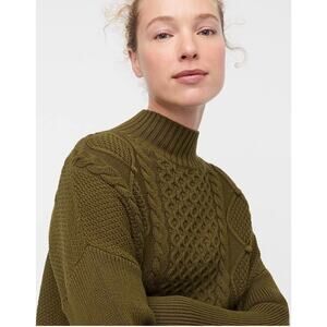 J. Crew Swingy Green Cable-knit Mockneck Sweater Sz. L